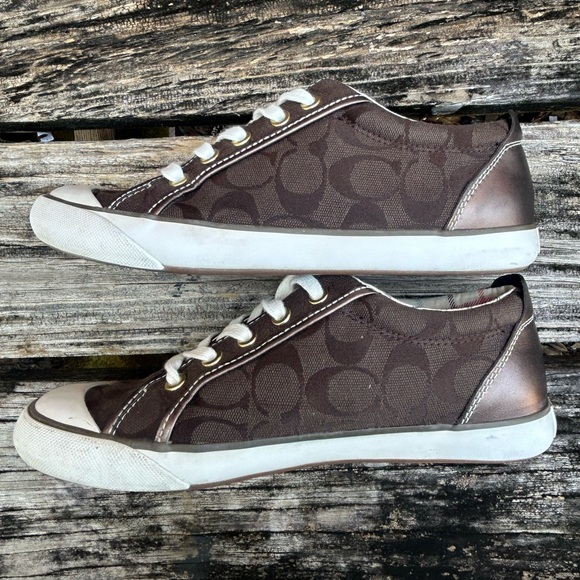 Coach Barrett Logo Brown/White Canvas Casual Fashion Sneakers Size 8.5 - Picture 3 of 13